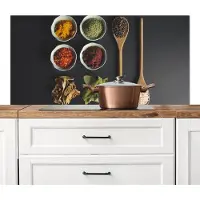 KitchenYeah Spatscherm keuken 120x60 cm - Kookplaat achterwand Pollepel - Specerijen - Kruiden - Groen - Bruin - Rustiek - Muurbeschermer - Spatwand fornuis - Hoogwaardig aluminium