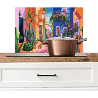 KitchenYeah Spatscherm keuken 70x50 cm - Kookplaat achterwand Geel - Blauw - Oranje - Huis - Muurbeschermer - Spatwand fornuis - Hoogwaardig aluminium