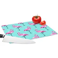 KitchenYeah Glazen Snijplank - 28x20 - Flamingo - Roze - Patroon - Snijplanken Glas