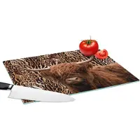 KitchenYeah Glazen Snijplank - 39x28 - Schotse hooglander - Panterprint - Dieren - Snijplanken Glas