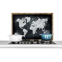 KitchenYeah Spatscherm keuken 80x55 cm - Kookplaat achterwand Wereldkaart - Schoolbord - Krijt - Muurbeschermer - Spatwand fornuis - Hoogwaardig aluminium