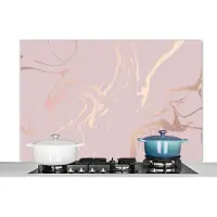 KitchenYeah Spatscherm keuken 120x80 cm - Kookplaat achterwand Marmer - Roségoud - Lijn - Muurbeschermer - Spatwand fornuis - Hoogwaardig aluminium