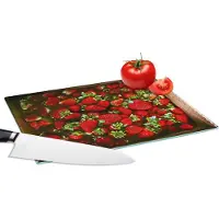 KitchenYeah Glazen Snijplank - 28x20 - Fruit - Aardbei - Doos - Snijplanken Glas