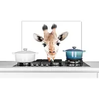 KitchenYeah Spatscherm keuken 70x50 cm - Kookplaat achterwand Giraffe - Dieren - Natuur - Portret - Muurbeschermer - Spatwand fornuis - Hoogwaardig aluminium