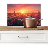 KitchenYeah Spatscherm keuken 70x50 cm - Kookplaat achterwand Windmolen - Zonsondergang - Landschap - Muurbeschermer - Spatwand fornuis - Hoogwaardig aluminium