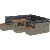 vidaXL Tuinbank Set 9 st Grijs Poly rattan