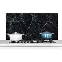KitchenYeah Spatscherm keuken 120x60 cm - Kookplaat achterwand Marmer - Stenen - Lijn - Marmerlook - Zwart - Luxe - Muurbeschermer - Spatwand fornuis - Hoogwaardig aluminium