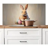 KitchenYeah Spatscherm keuken 120x60 cm - Kookplaat achterwand Paashaas - Pastel - Eieren - Muurbeschermer - Spatwand fornuis - Hoogwaardig aluminium