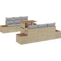 vidaXL Tuinbank Set 7 st Beige Poly rattan