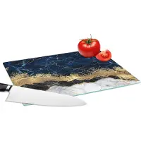 KitchenYeah Glazen Snijplank - 28x20 - Marmer - Wit - Goud - Luxe - Snijplanken Glas