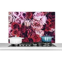 KitchenYeah Spatscherm keuken 100x65 cm - Kookplaat achterwand Rozen - Rood - Roze - Muurbeschermer - Spatwand fornuis - Hoogwaardig aluminium