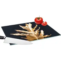 KitchenYeah Glazen Snijplank - 39x28 - Bladeren - Goud - Herfst - Natuur - Luxe - Snijplanken Glas
