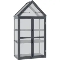 Outsunny kas - dennenhout - polycarbonaat - grijs