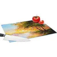 KitchenYeah Glazen Snijplank - 39x28 - Natuur - Schilderij - Boom - Water - Snijplanken Glas