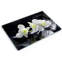 Tulup Glazen Snijplank - Wit Orchidee Dienblad - 80 x 52 cm - Serveerplank van glas - Groot Formaat Snijplank - Anti-Slip Snijplank - UV Gelaagd Glas Serveerplank - Keukengerei
