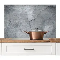 KitchenYeah Spatscherm keuken 100x65 cm - Kookplaat achterwand Beton - Grijs - Scheur - Muurbeschermer - Spatwand fornuis - Hoogwaardig aluminium