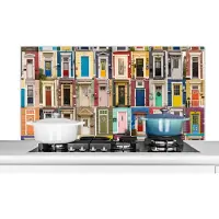 KitchenYeah Spatscherm keuken 120x60 cm - Kookplaat achterwand Deuren - Kleurrijk - Collage - Architectuur - Muurbeschermer - Spatwand fornuis - Hoogwaardig aluminium
