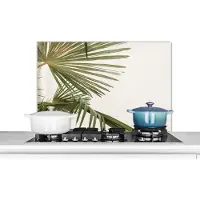KitchenYeah Spatscherm - Palm - Bladeren - Groen - Keuken decoratie - 80x55 cm - Muurbeschermer