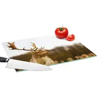 KitchenYeah Glazen Snijplank - 39x28 - Damhert - Bos - Kudde - Dieren - Natuur - Snijplanken Glas
