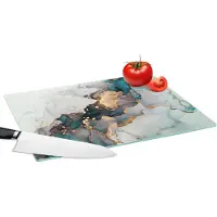 KitchenYeah Glazen Snijplank - 39x28 - Blauw - Marmer - Goud - Snijplanken Glas