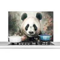 KitchenYeah Spatscherm keuken 100x65 cm - Kookplaat achterwand Panda - Dieren - Bloemen - Planten - Muurbeschermer - Spatwand fornuis - Hoogwaardig aluminium