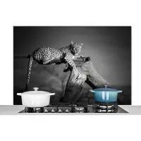 KitchenYeah Spatscherm keuken 120x80 cm - Kookplaat achterwand Panter - Boom - Dieren - Zwart - Wit - Muurbeschermer - Spatwand fornuis - Hoogwaardig aluminium