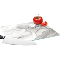 KitchenYeah Glazen Snijplank - 28x20 - Marmer - Zwart - Lijn - Snijplanken Glas