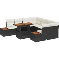 vidaXL Tuinbank Set 9 st Zwart Poly rattan