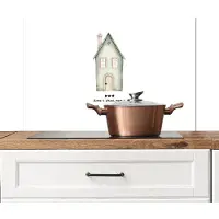 KitchenYeah Spatscherm keuken 90x60 cm - Kookplaat achterwand Huisje - Groen - Tekst - Liefdevol - Muurbeschermer - Spatwand fornuis - Hoogwaardig aluminium