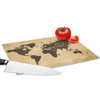 KitchenYeah Glazen Snijplank - 28x20 - Wereldkaart - Reizen - Vintage - Snijplanken Glas