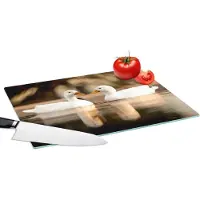 KitchenYeah Glazen Snijplank - 39x28 - Eend - Wit - Dieren - Water - Vogel - Eenden - Snijplanken Glas