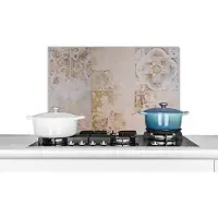 KitchenYeah Spatscherm keuken 70x50 cm - Kookplaat achterwand Tegels - Vintage - Bruin - Antiek - Muurbeschermer - Spatwand fornuis - Hoogwaardig aluminium