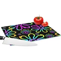 KitchenYeah Glazen Snijplank - 28x20 - Bloemen - Neon - Patronen - Psychedelisch - Snijplanken Glas