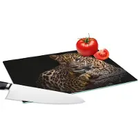 KitchenYeah Glazen Snijplank - 28x20 - Wilde dieren - Panter - Portret - Zwart - Dieren - Snijplanken Glas