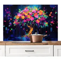 KitchenYeah Spatscherm keuken 120x80 cm - Kookplaat achterwand Boom - Bloemen - Magisch - Gekleurde - Muurbeschermer - Spatwand fornuis - Hoogwaardig aluminium
