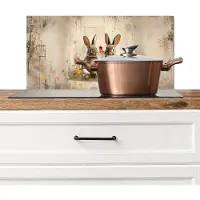 KitchenYeah Spatscherm keuken 70x30 cm - Kookplaat achterwand Konijnen - Bloemen - Eieren - Muurbeschermer - Spatwand fornuis - Hoogwaardig aluminium