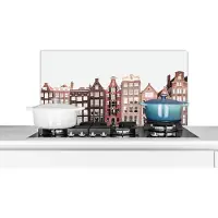 KitchenYeah Spatscherm keuken 80x40 cm - Kookplaat achterwand Amsterdam - Architectuur - Huizen - Straat - Muurbeschermer - Spatwand fornuis - Hoogwaardig aluminium