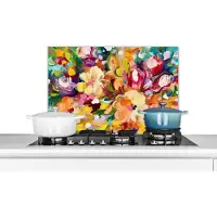 KitchenYeah Spatscherm keuken 70x50 cm - Kookplaat achterwand Schilderij - Olieverf - Bloemen - Regenboog - Muurbeschermer - Spatwand fornuis - Hoogwaardig aluminium