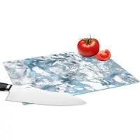 KitchenYeah Glazen Snijplank - 28x20 - Marmer - Luxe - Zilver - Blauw - Snijplanken Glas