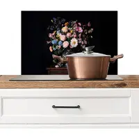 KitchenYeah Spatscherm keuken 70x50 cm - Kookplaat achterwand Bloemenvaas - Hout - Bloemen - Boeket - Muurbeschermer - Spatwand fornuis - Hoogwaardig aluminium