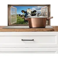 KitchenYeah Spatscherm keuken 60x30 cm - Kookplaat achterwand Doorkijk - Koe - Weiland - Dieren - Natuur - Muurbeschermer - Spatwand fornuis - Hoogwaardig aluminium