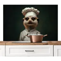KitchenYeah Spatscherm keuken 120x80 cm - Kookplaat achterwand Dier - Kok - Stokstaartje - Muurbeschermer - Spatwand fornuis - Hoogwaardig aluminium