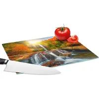 KitchenYeah Glazen Snijplank - 28x20 - Waterval - Natuur - Herfst - Rood - Water - Snijplanken Glas