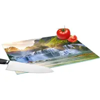 KitchenYeah Glazen Snijplank - 39x28 - Waterval - Planten - Zon - Water - Natuur - Snijplanken Glas