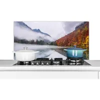 KitchenYeah Spatscherm keuken 100x50 cm - Kookplaat achterwand Herfst - Mist - Water - Landschap - Muurbeschermer - Spatwand fornuis - Hoogwaardig aluminium