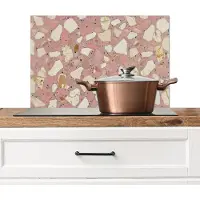 KitchenYeah Spatscherm keuken 70x50 cm - Kookplaat achterwand Roze - Decoratie - Stenen - Terrazzo - Muurbeschermer - Spatwand fornuis - Hoogwaardig aluminium