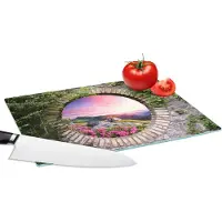KitchenYeah Glazen Snijplank - 28x20 - Landschap - Bloemen - Doorkijk - Berg - Snijplanken Glas