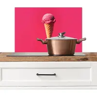 KitchenYeah Spatscherm keuken 60x40 cm - Kookplaat achterwand Schepijs - Roze - Hoorntje - Muurbeschermer - Spatwand fornuis - Hoogwaardig aluminium