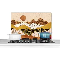 KitchenYeah Spatscherm keuken 90x60 cm - Kookplaat achterwand Tijgerprint - Pastel - Goud - Print - Tijger - Abstract - Muurbeschermer - Spatwand fornuis - Hoogwaardig aluminium