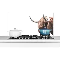 KitchenYeah Spatscherm keuken 100x50 cm - Kookplaat achterwand Schotse hooglander - Koeien - Hoorn - Muurbeschermer - Spatwand fornuis - Hoogwaardig aluminium
